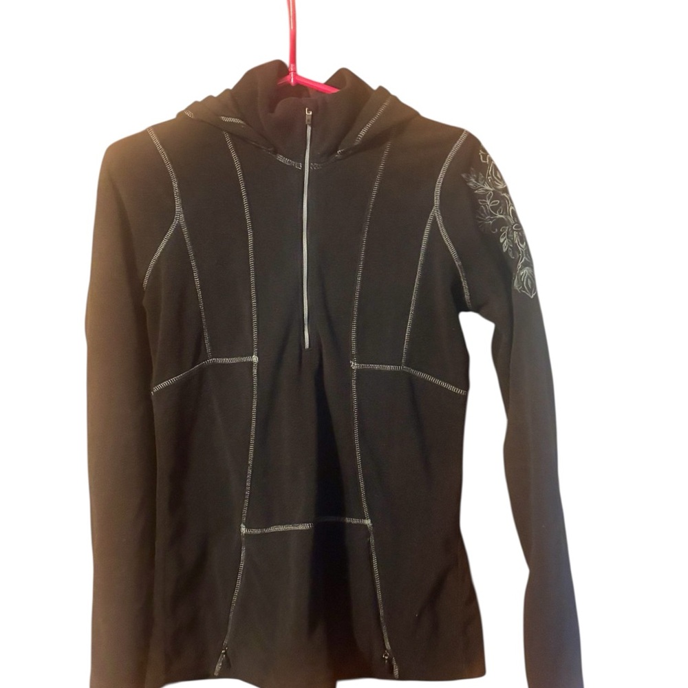 Athleta Women’s Black Quarter Zip Hoodie Floral Embroidery Small